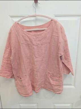 Casual Linen Tunic Top in Blush Pink